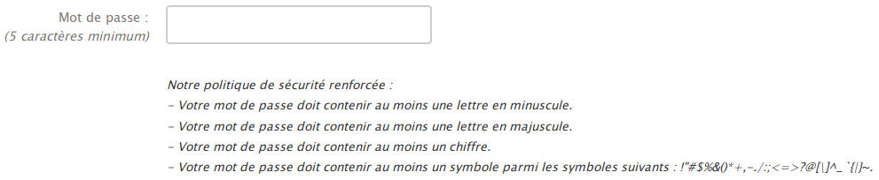 Complexicité du mot de passe