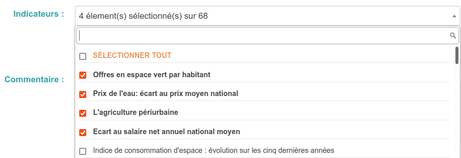 indicateurs sélectionnés en haut de liste