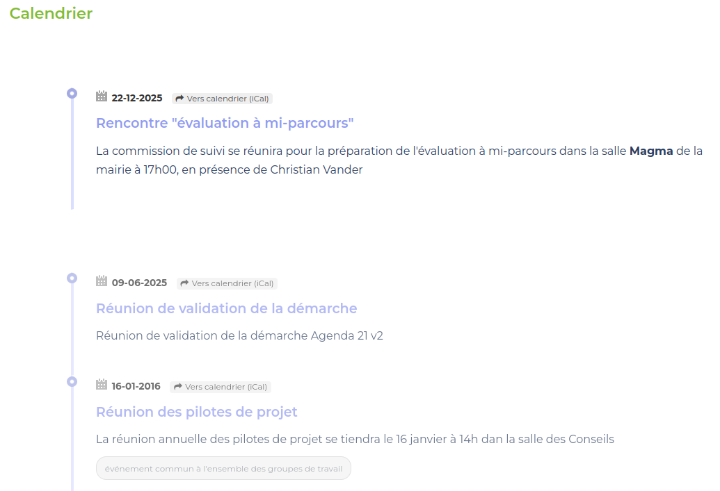 Groupes de travail : séparation des événements passés et à venir