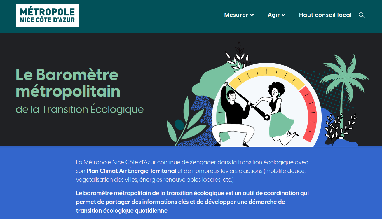 Capture d'écran du site Le Baromètre métropolitain de la Transition Écologique de la Métropole Nice Côte d'Azur
